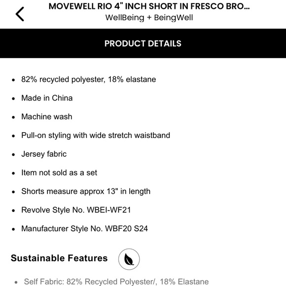 WELLBEING + BEINGWELL ❤️🔥 MOVEWELL RIO 4” SHORT NWT MEDIUM IN FRESCO BROWN - Picture 5 of 6
